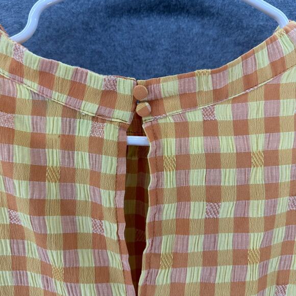 Nanette Lepore XL Orange & Yellow Gingham Spring Summer Top Sleeveless Ruffles - Picture 6 of 9